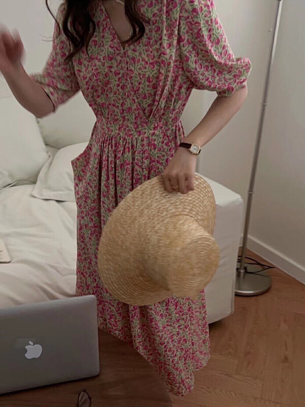 [Kiki] Korean Style Floral Lace Up Dress 1259# ozq