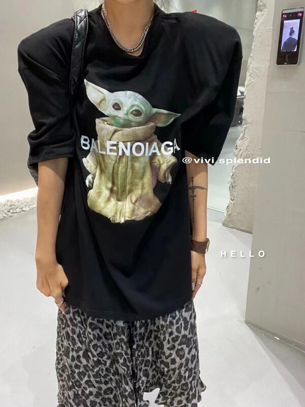 [Hello] Korean loose cartoon print medium long short sleeve T-shirt 8838# XYY