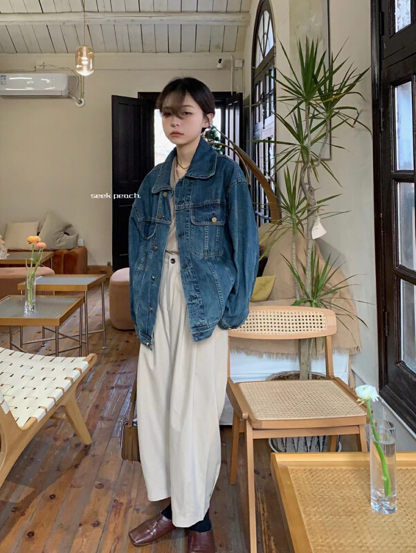 New year in early spring! [seek peach] single breasted comfortable Korean denim jacket 20010# ll
