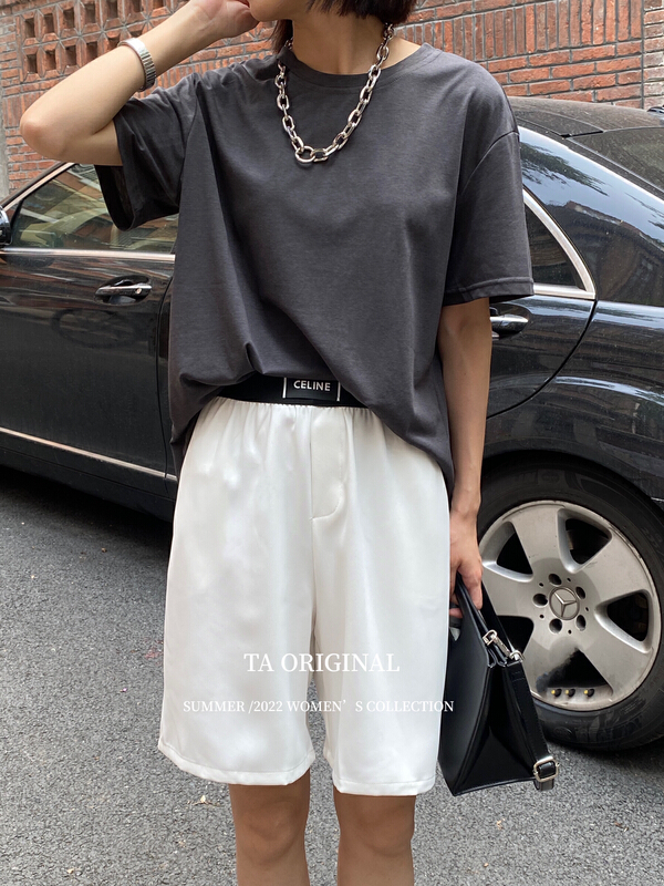 [TA] net loose and versatile short sleeved T-shirt (with removable chain) c10836# ll