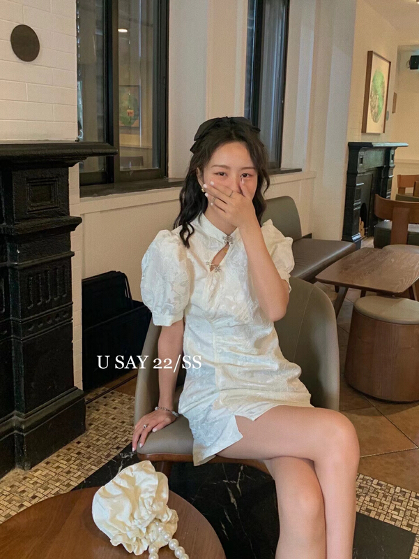 New in early summer! [u say] bubble sleeve temperament comfortable dress (with waist bag) 65737# LSL