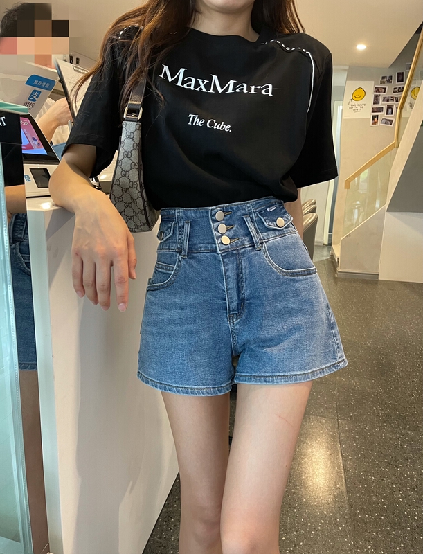 [pour one] Korean version of high waisted Spice Girls skinny denim shorts fb2151# L