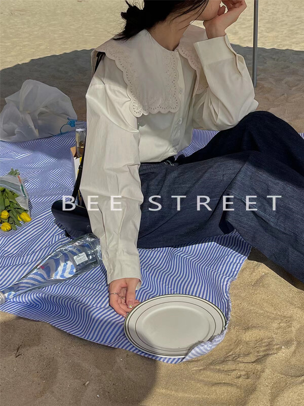【BEE STREET】圓領百搭排扣寬鬆襯衫  YS1-W9036#  JHY