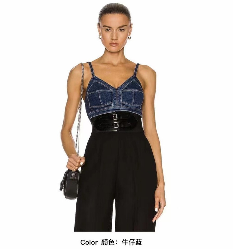 [Yishang clothing] V-neck Denim Short vest / suspender g9319# JJ
