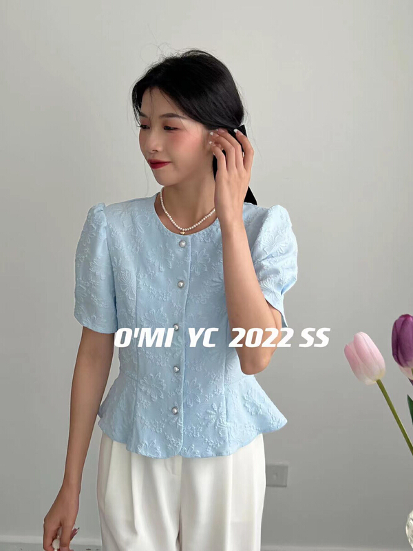 [O MI] French style small fragrance embossed shirt small shirt ys-8633# HBx
