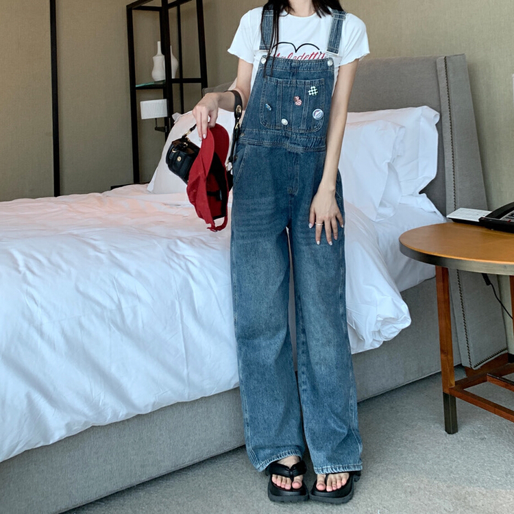 [vitality YDY] Korean leisure college slim denim suspenders (with five brooches) 5468# LSW
