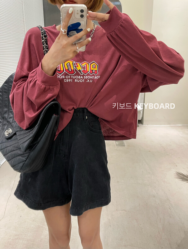 [keyboard] letter printed loose sunscreen long sleeve T-shirt a-8919# LSL