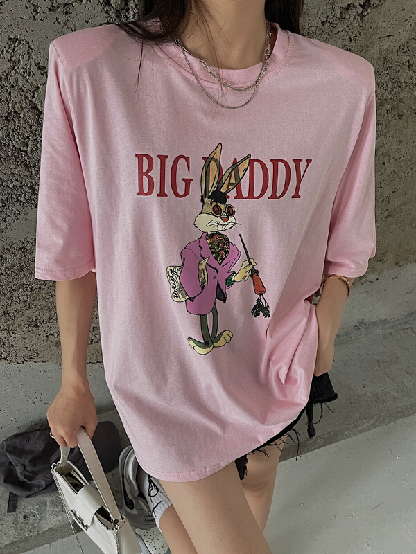 [ruru-clutching 2 store] letter shoulder pad fashion short sleeve T-shirt 602# lwy