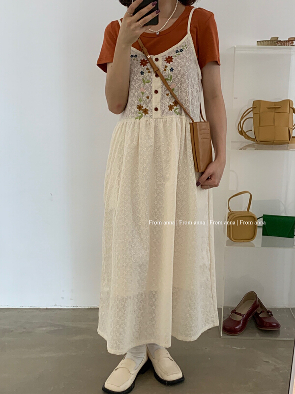 New in early summer! [from Anna] embroidered suspender fashion dress (with waist rope) 6142# LSW