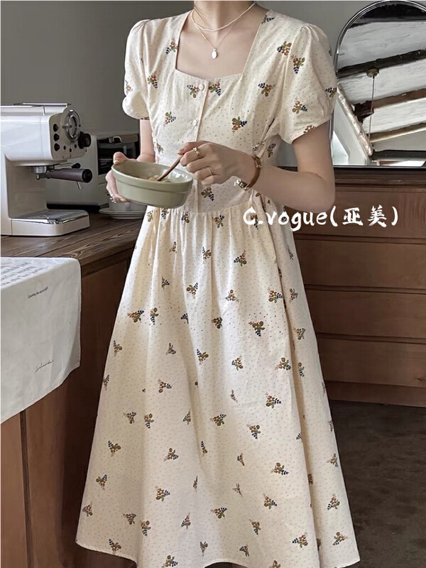 [c.vogue] Vintage waist closing floral thin dress 2872# PCZ