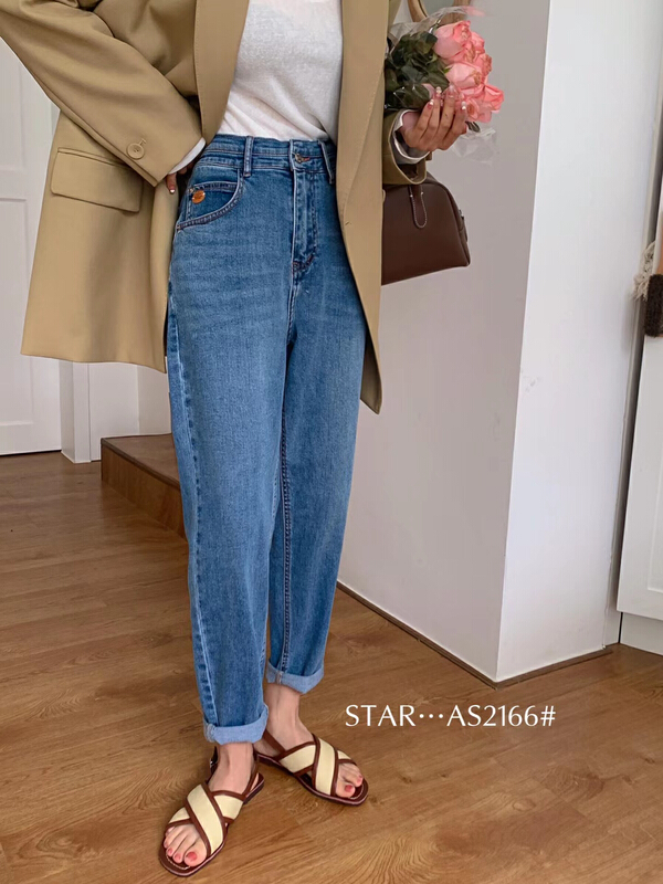 goods in stock! New year in early spring! [star] design, elastic waist, versatile Harlan jeans as2166# CLS