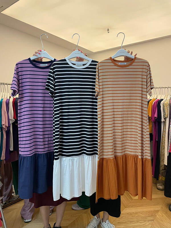 [rich Papa] Korean round neck color contrast splicing short sleeve dress l035# zxx