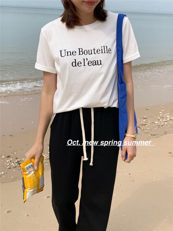 New year in early spring! [OCT] casual embroidery letters versatile round neck short sleeve T-shirt 8128# hjy