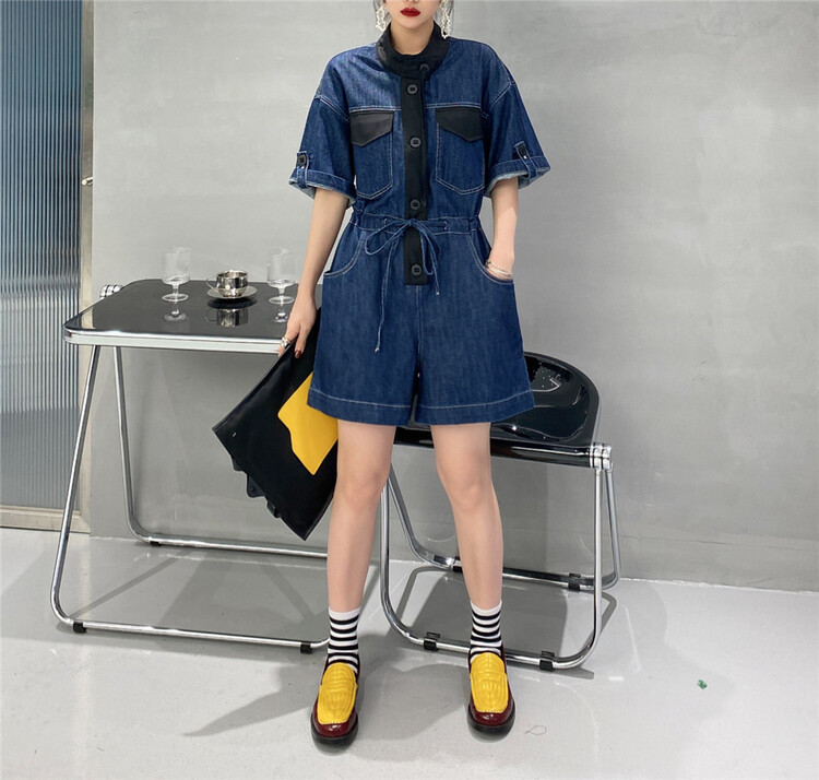 New in early summer! [Lily] Korean color blocking denim Jumpsuit 7976# XJ