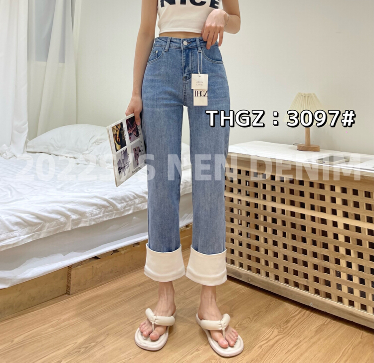 New year in early spring! [- 5kg] Korean high waist color blocked loose straight jeans 3097# ll