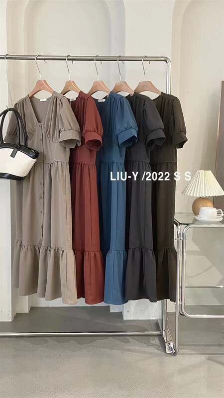 [liu.y] V-neck single breasted lady dress 0629# L