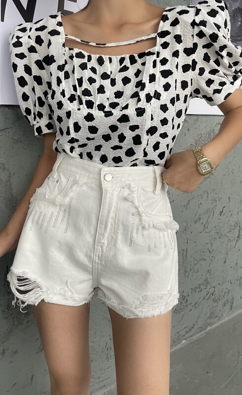 [zuomo Zuo Mo] Korean heavy industry hot drill casual denim shorts ys1-9986# XJ