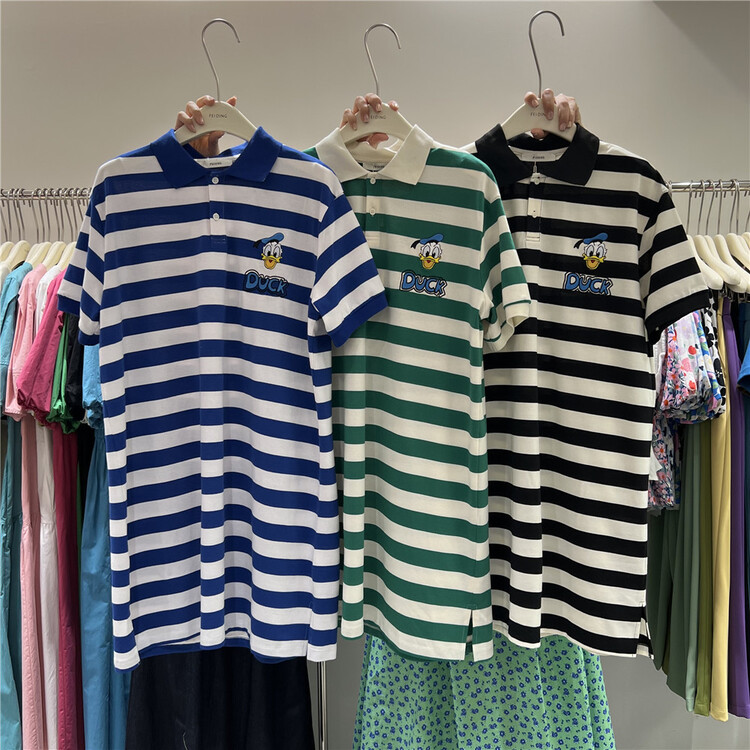 [feeding] Korean Polo neck stripe contrast dress 7877-h5# cqw