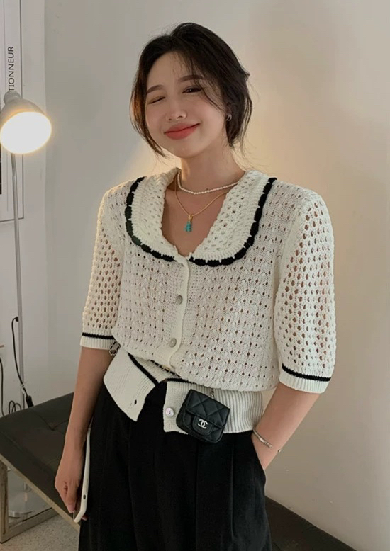 [LML] Korean color contrast design button up blouse 9770# ozq