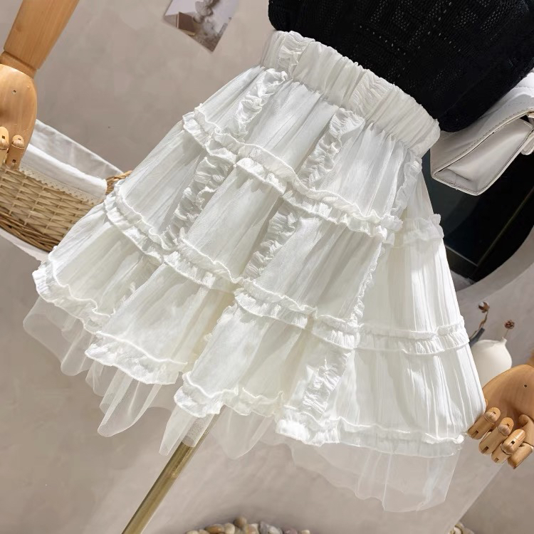 New in early summer! [love in clothes] high waist pleated lace yarn design feeling cake skirt 8021# Cl