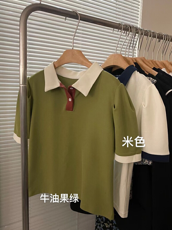 [Xiaoxiaojia] contrast color stitching aging polo shirt 80512# WTT