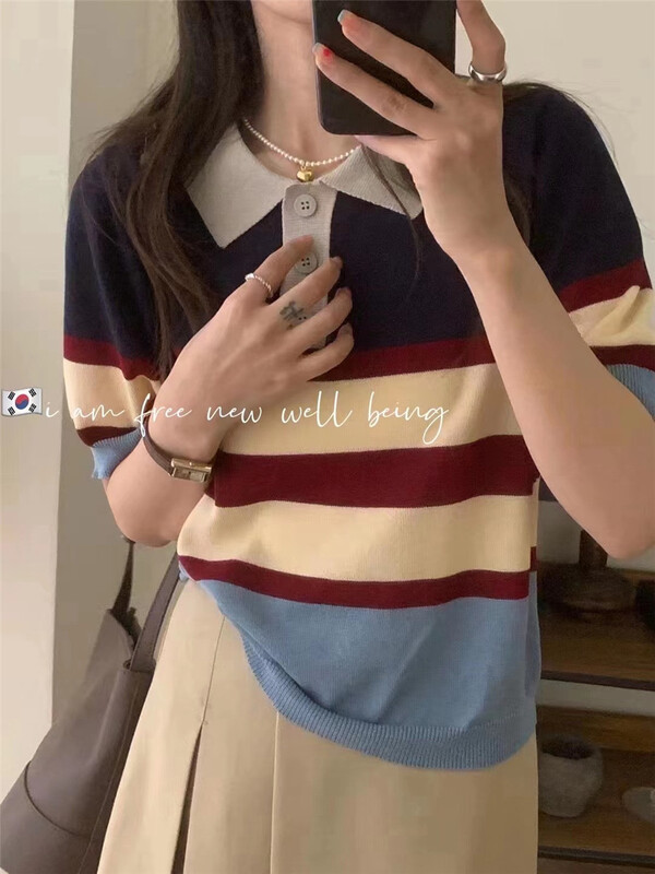 [free studio] casual stripe contrast Polo 2221# hjy