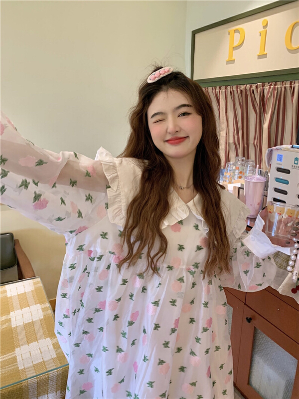 [timely rain] fashion baby collar floral dress f055\wpl