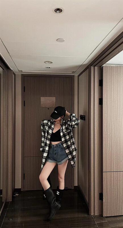 [buyer Yan Xuan - God of wealth] Korean checkered loose casual shirt 1389-1# Cl