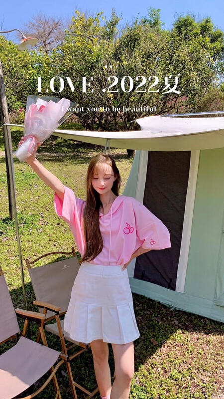 [love] Korean embroidered cherry hooded short sleeve T-shirt 895# WTT