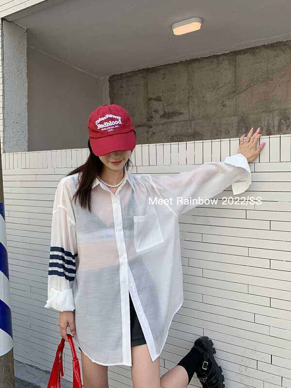 [Meet Rainbow] fashion single breasted versatile sunscreen shirt 28699# LSL