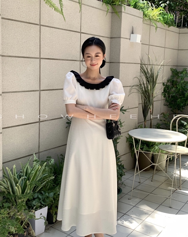 [xiuxixi] temperament fashion French retro color contrast dress 8095# zxx