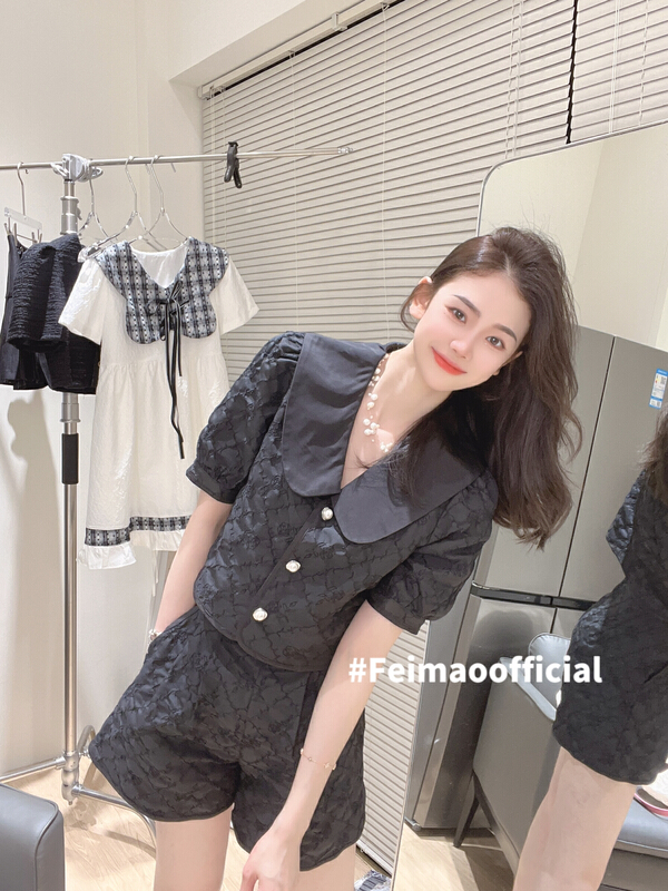 [Feimao (Yimao)] Korean version small fragrance style shirt + high waist thin Shorts Set ym-7757# LSL