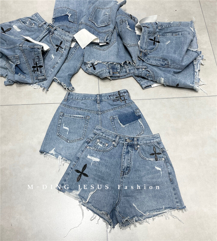 goods in stock! New in early summer! [洣 Cho] Korean embroidery fashion aging denim shorts m6927# LSL