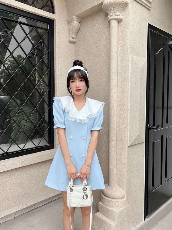goods in stock! New in early summer! [CXI] suit lotus leaf collar slim dress c6002# WPL