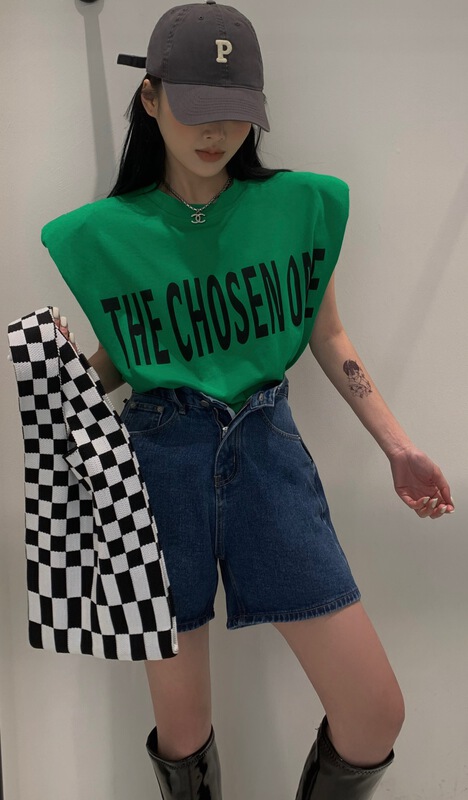 New in early summer! [ID] simple casual letter printed sleeveless short sleeve T-shirt 9373# LSL