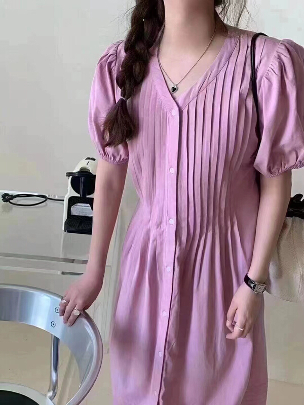 goods in stock! New in early summer! [seek peach] Korean loose and thin V-neck dress 5135# ll