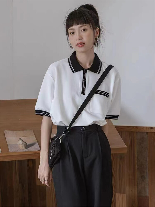 "C.Y" Korean casual color matching single pocket POLO shirt 3357# XJ