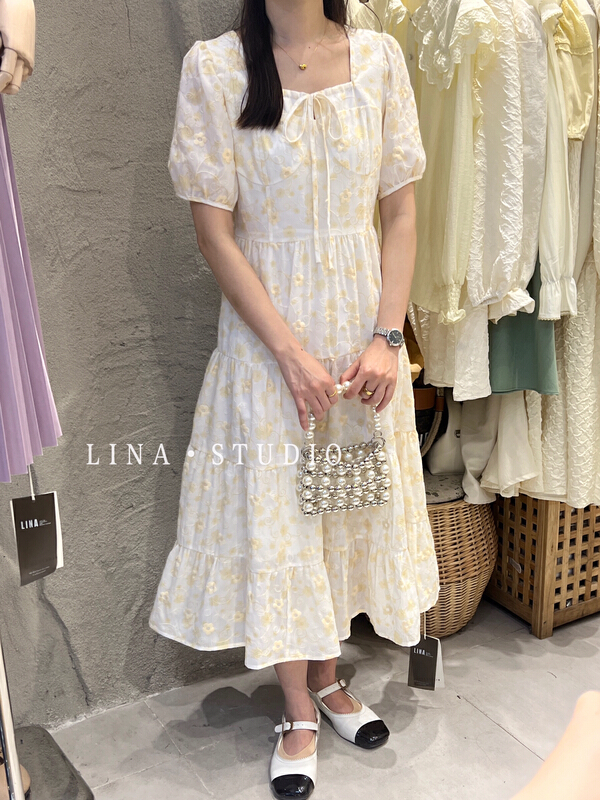 goods in stock! [Lina] new embroidered slim sweet dress 0095# hjy