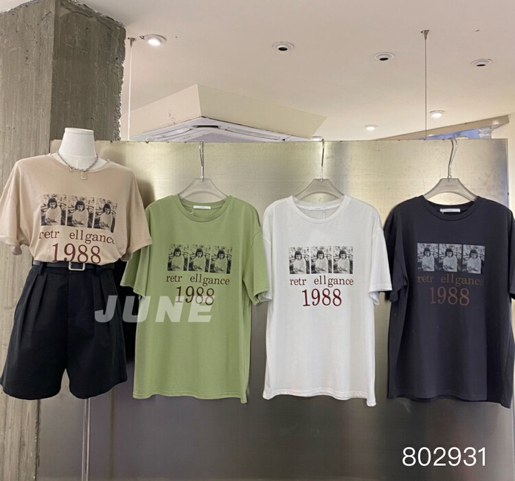 [June] letter print loose short sleeve T-shirt 802931# XYY