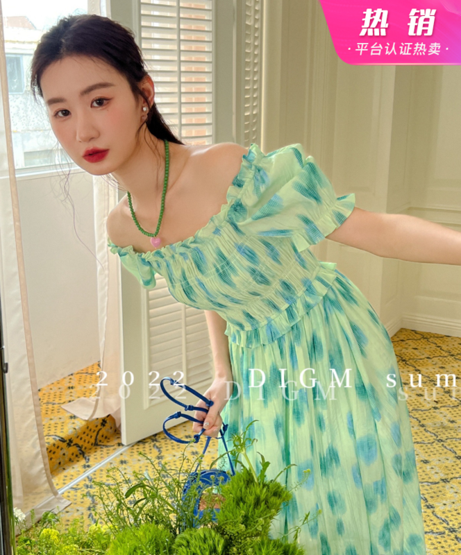 [digm] French high-grade retro floral thin bubble sleeve dress 1752-1# zxx