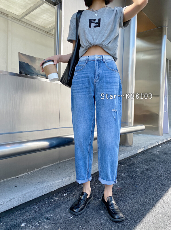 New year in early spring! [star] design sense waist and head loose Harlan jeans ks8103# CLS