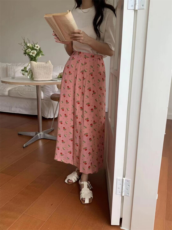 New in early summer! [emoni] versatile floral A-line Chiffon Skirt 10912# CLS