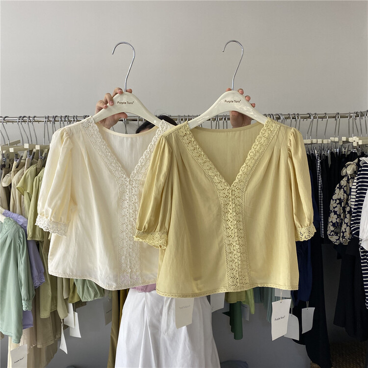[zishujia] V-neck Pullover comfortable Korean style blouse 6683# HBx