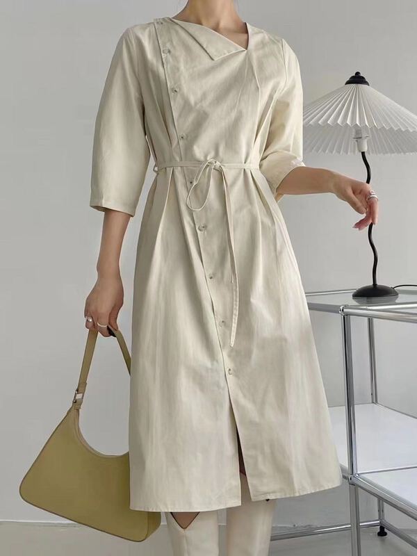 [context sense] Korean slanted placket versatile dress mnc627# CLS