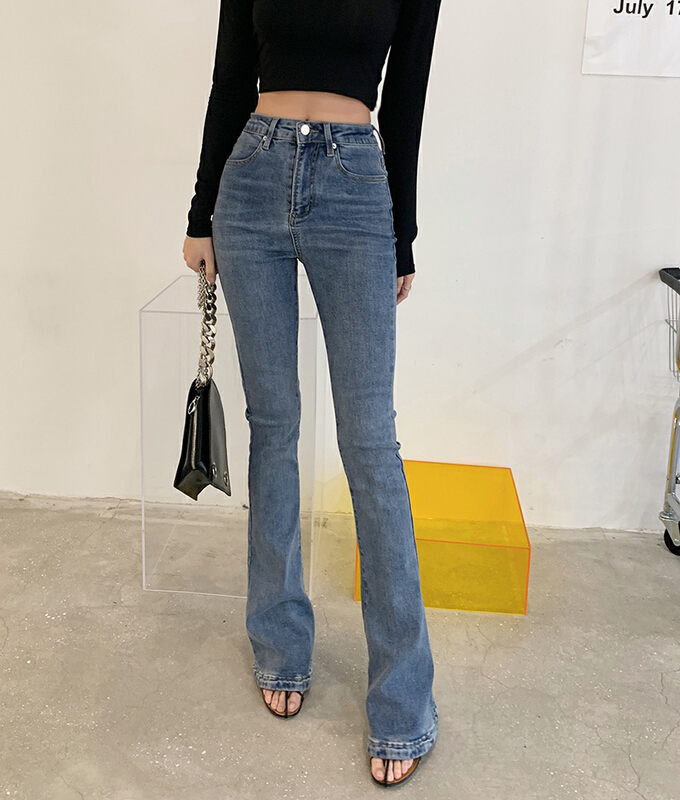 [x · h studio] high waist, slim temperament, versatile slim fit elastic horseshoe jeans 4377# ozq