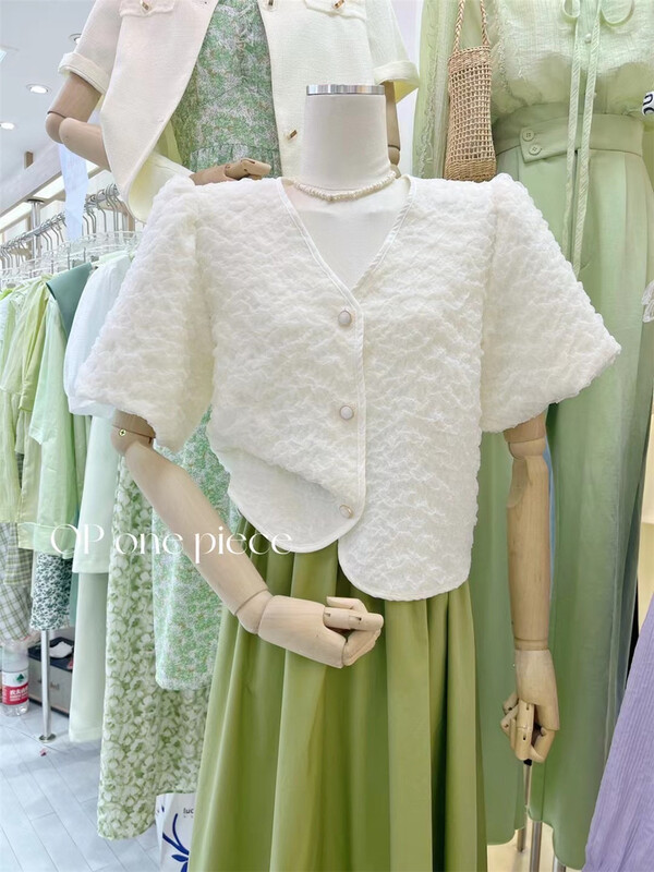 [one piece] small fragrance temperament breasted bubble sleeve blouse 7029# ZSY
