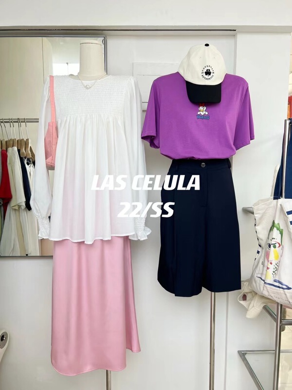 New in early summer! [Las celula] elastic waist drawstring Satin medium length skirt 3559# zxx