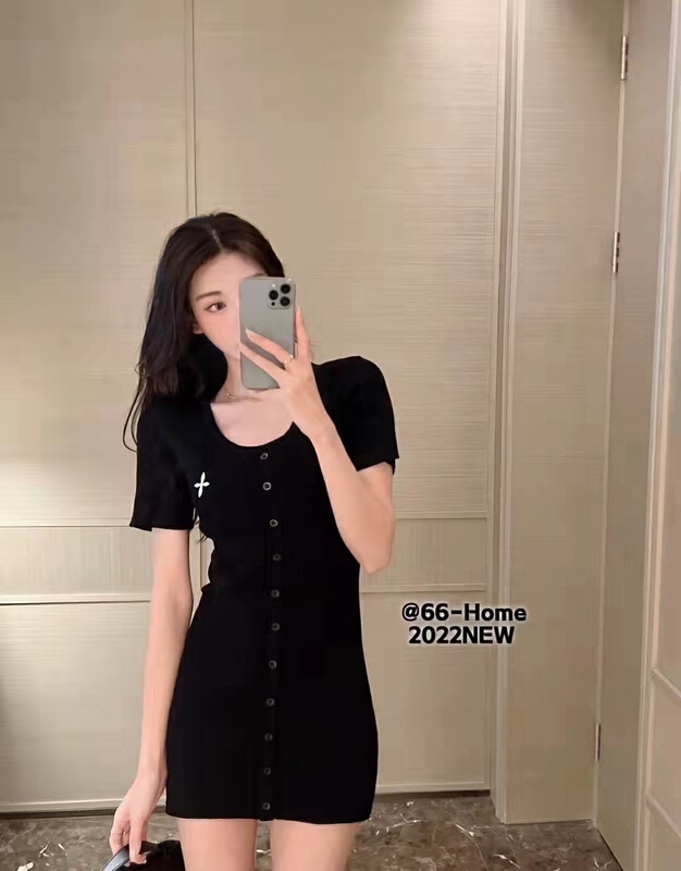 New in early summer! [pan] slim fit Hip Wrap single breasted cross short sleeve tight knit dress 00328# PCZ
