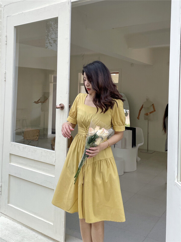 [woo woo shop] solid color pleated Korean dress 32865# WPL