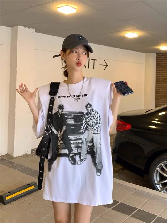 [168 +] shoulder pad cover print short sleeve T-shirt 2502# WTT